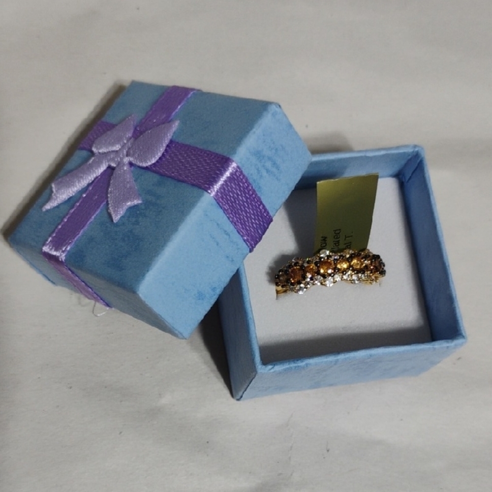 FIRM! New 14k Gold Plated Lab Imperial Topaz & White Sapphire Stunning Ring - Picture 10 of 11